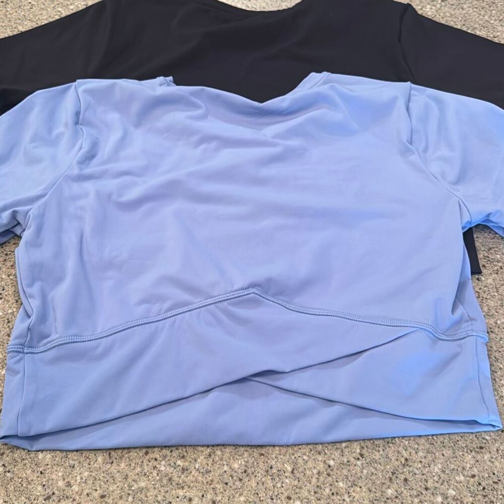 JOY LAB 2 Pc Short Sleeve Crop Top Activewear Athleisure Blue Black Crossback - Picture 6 of 8